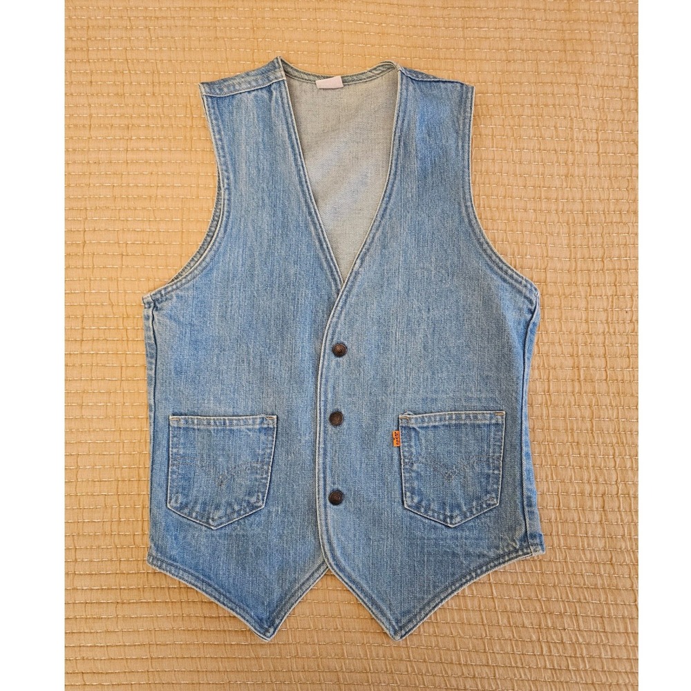 Vintage Levis Orange Tab Denim Vest Made in USA Light Wash Western Unisex Small